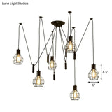 Industrial Black Iron Swag Pendant Lighting With 6 Caged Lights And Pulley