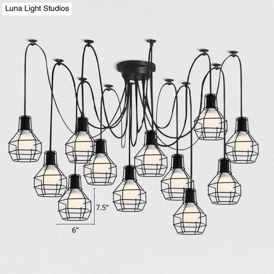 Black Industrial Wire Ball Cage Pendant Lamp Dining Room Swag Lighting 12 /