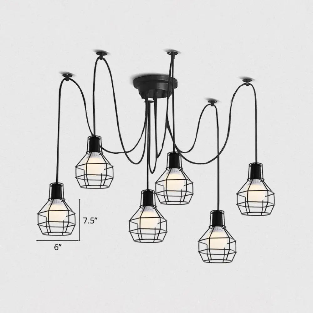 Industrial Black Iron Wire Ball Cage Pendant Lamp For Dining Room 6 /