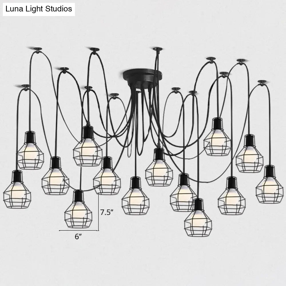 Black Industrial Wire Ball Cage Pendant Lamp Dining Room Swag Lighting 14 /