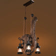 Industrial Black Lantern Chandelier With Clear Glass 4-Light Pendant Fixture