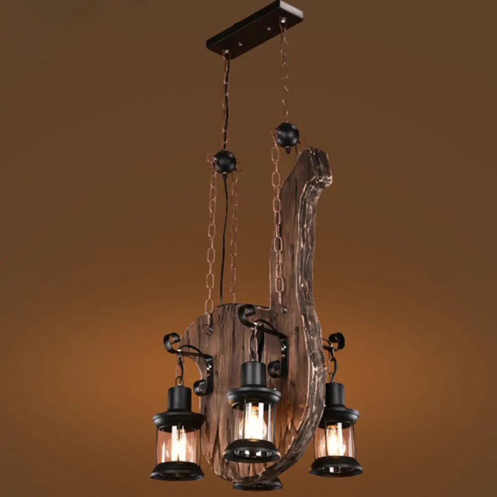Industrial Black Lantern Chandelier With Clear Glass 4-Light Pendant Fixture