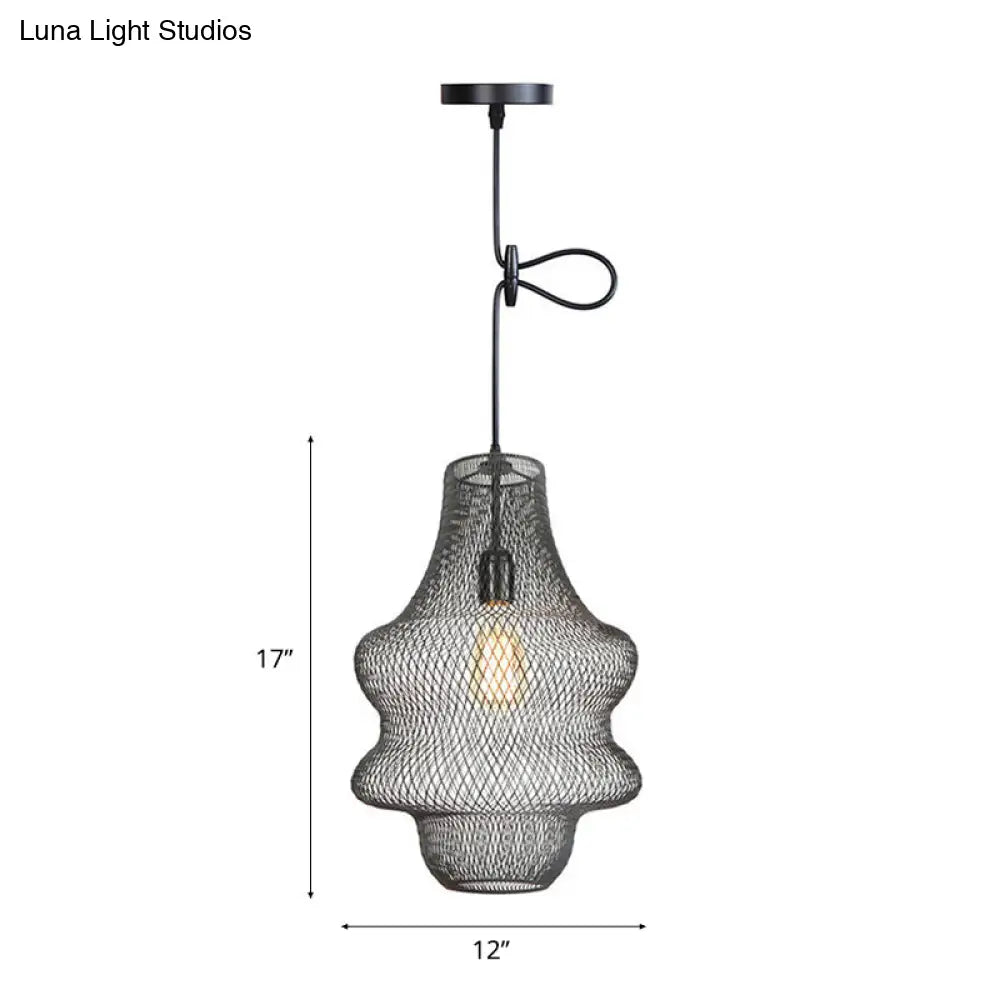Industrial Black Mesh Cage Pendant Light - Modern Dining Room Hanging Lamp