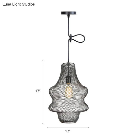 Industrial Black Mesh Cage Pendant Light - Modern Dining Room Hanging Lamp