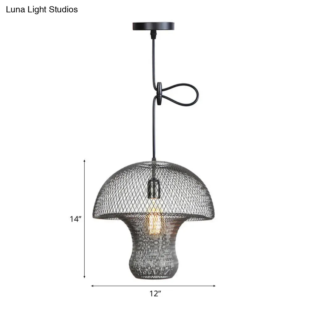 Industrial Black Mesh Cage Pendant Light - Modern Dining Room Hanging Lamp