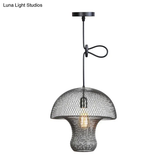 Industrial Black Mesh Cage Pendant Light - Modern Metal Hanging Lamp For Dining Room