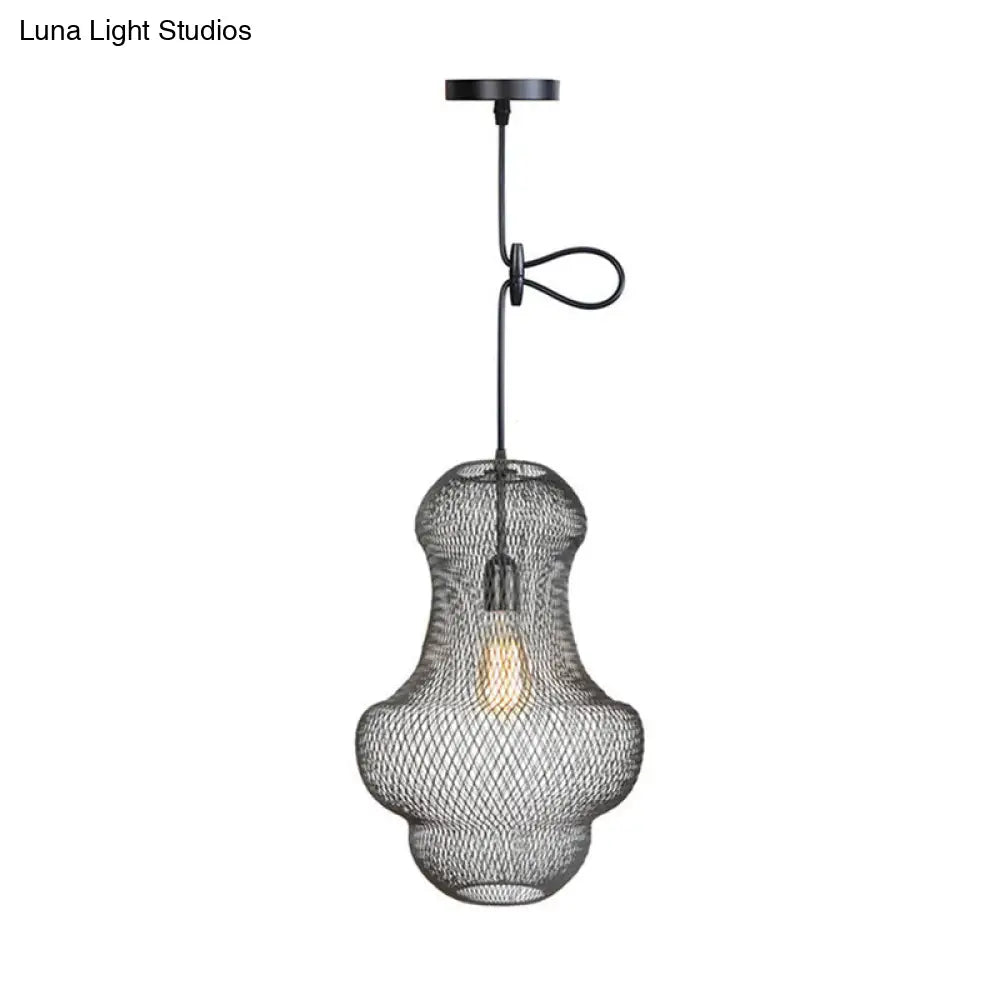 Industrial Black Mesh Cage Pendant Light - Modern Dining Room Hanging Lamp / C