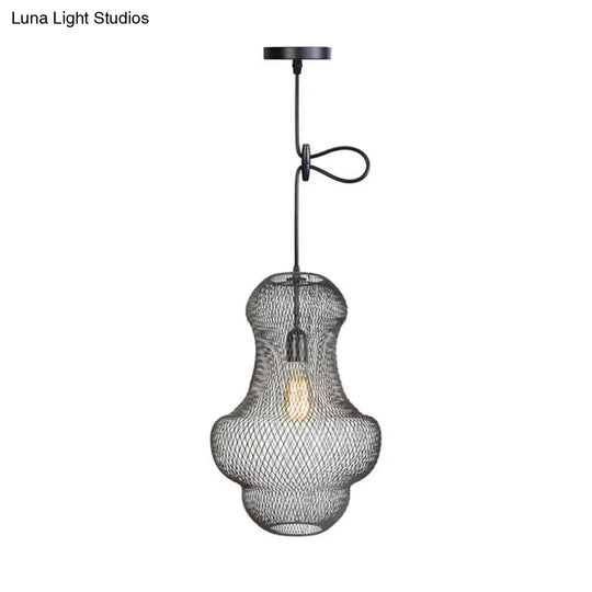 Industrial Black Mesh Cage Pendant Light - Modern Dining Room Hanging Lamp / C