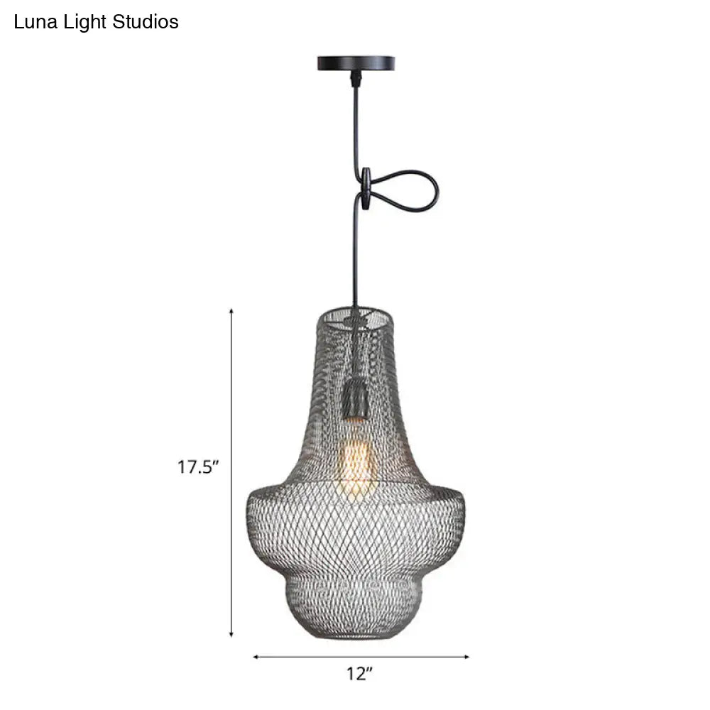 Industrial Black Mesh Cage Pendant Light - Modern Dining Room Hanging Lamp