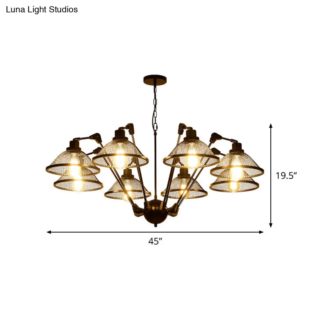 Industrial Black Mesh Chandelier - 6/8 Light Iron Pendant