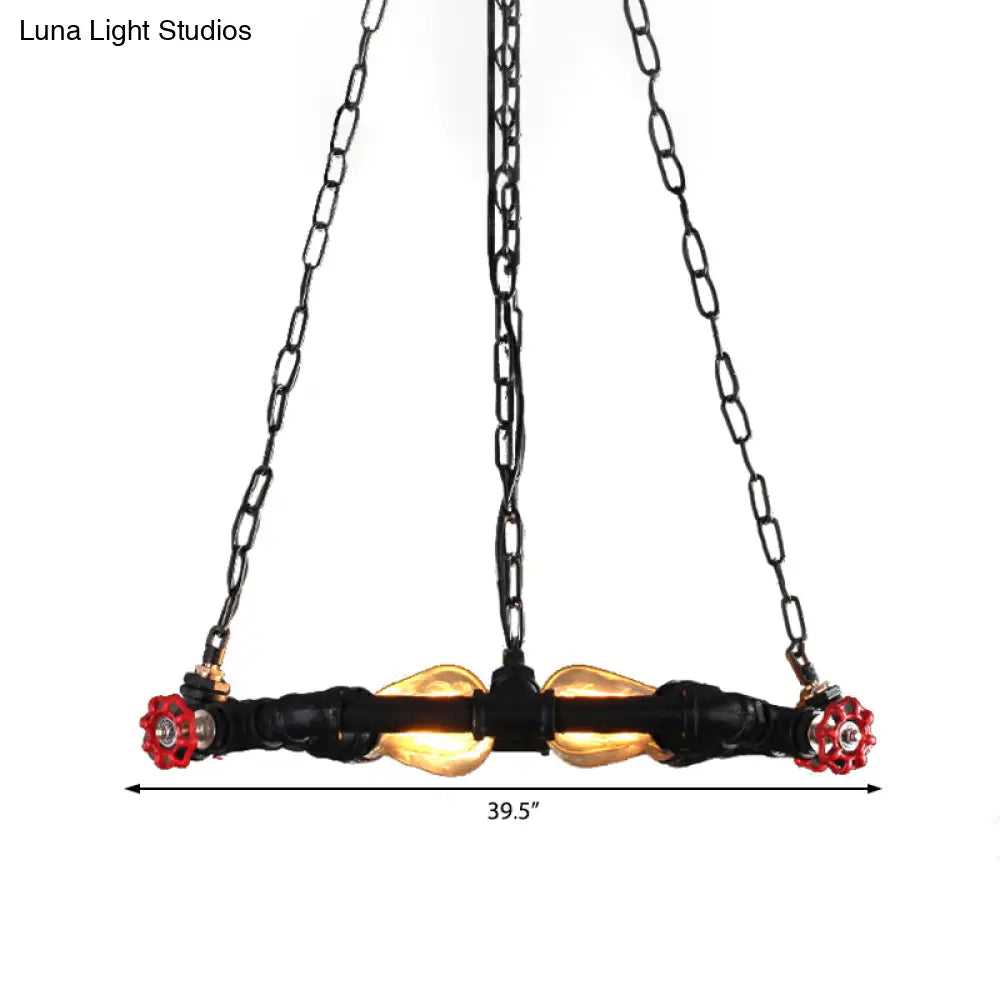 Industrial Black Metal Ceiling Chandelier With Clear Glass And Valve – 4-Light Hanging Fixture