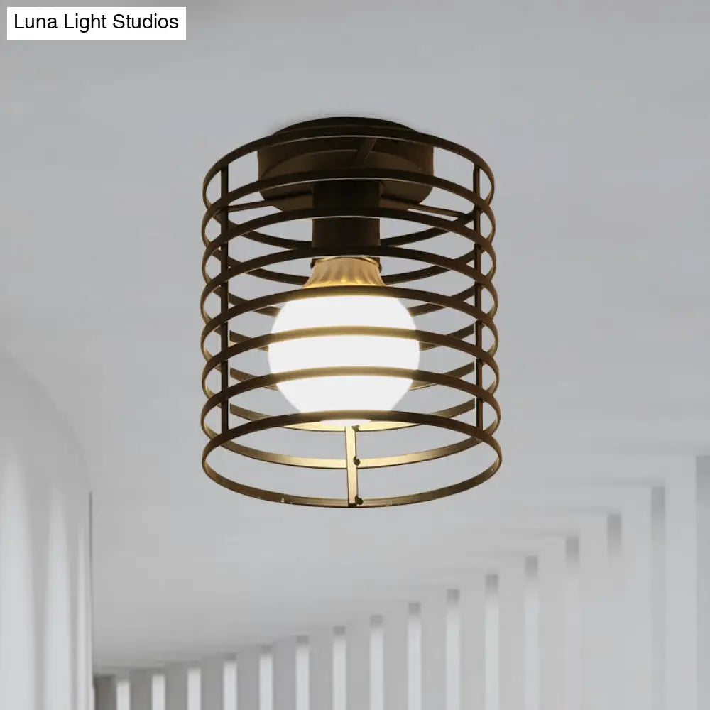 Industrial Black Metal Ceiling Light With Cylinder/Teardrop Shade - 1 Corridor Semi Flush Fixture