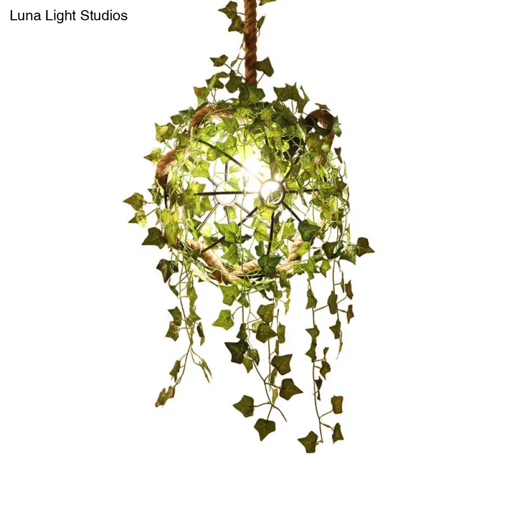 1 Head Industrial Ball Plant Ceiling Pendant - Black Metal Hanging Light Fixture For Restaurants