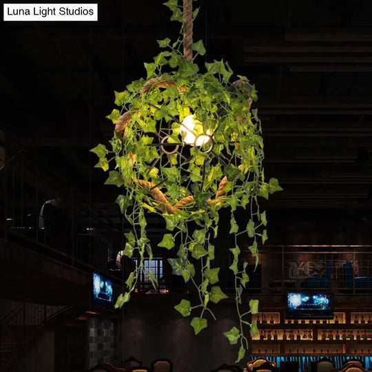 1 Head Industrial Ball Plant Ceiling Pendant - Black Metal Hanging Light Fixture For Restaurants