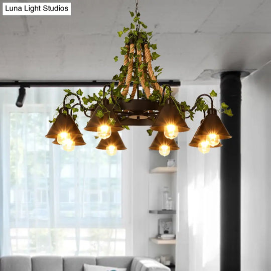 Industrial Metal Chandelier Pendant With Led Plant Suspension Black 6/8 Heads Ideal For Restaurants