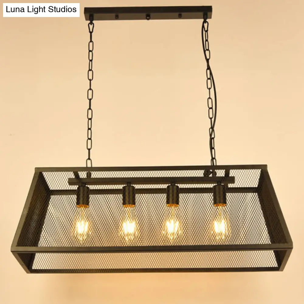 Industrial Black Metal Pendant Light Fixture - 4 Rectangular Frame Chain/Downrods Included / Chain