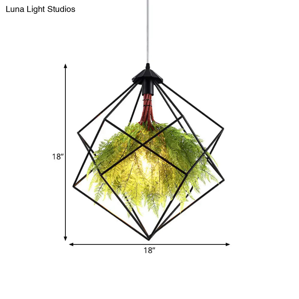 Industrial Black Metal Pendant Light Fixture - Geometric Design Led Plant Hanging Lamp Kit 18/21.5