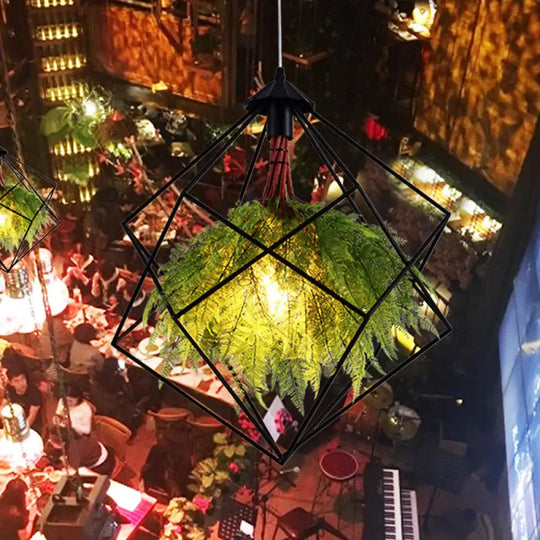 Industrial Black Metal Pendant Light Fixture - Geometric Design Led Plant Hanging Lamp Kit 18/21.5