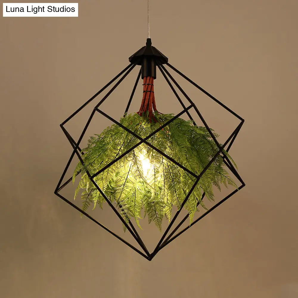 Industrial Black Metal Pendant Light Fixture - Geometric Design Led Plant Hanging Lamp Kit 18/21.5