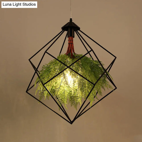 Industrial Black Metal Pendant Light Fixture - Geometric Design Led Plant Hanging Lamp Kit 18/21.5