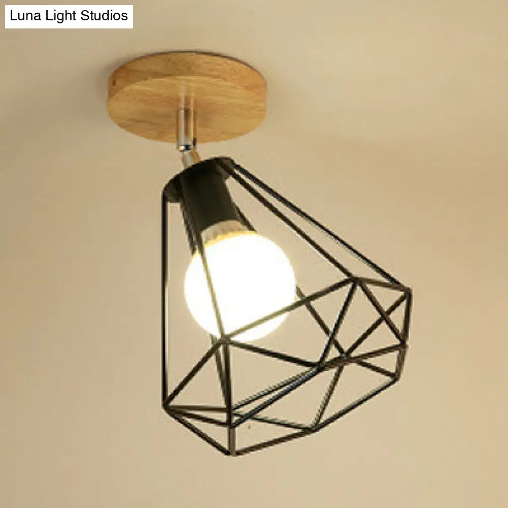 Industrial Black Metal Semi Flush Light With Adjustable Squared/Globe Design - Ideal For Corridors /