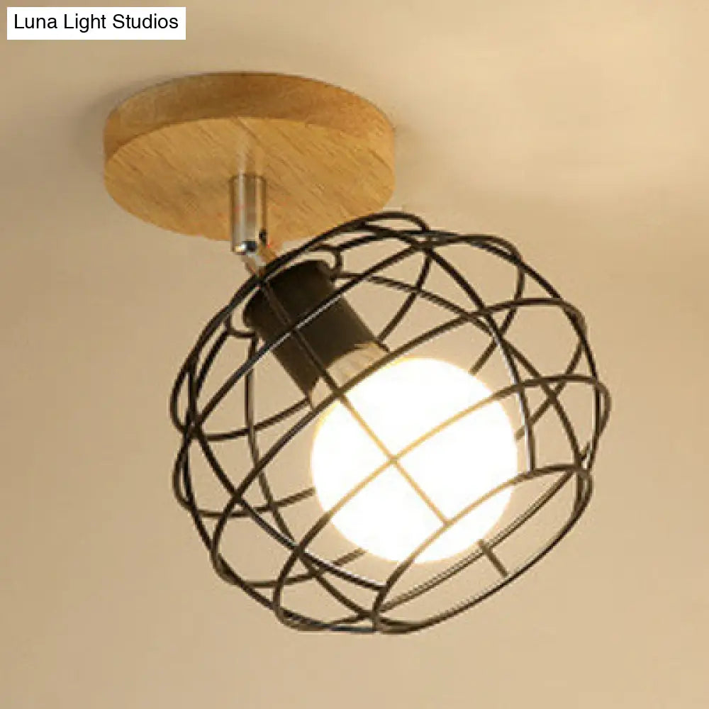 Industrial Black Metal Semi Flush Light With Adjustable Squared/Globe Design - Ideal For Corridors /
