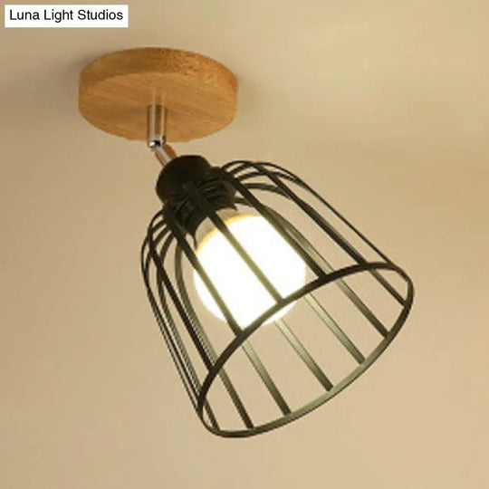 Industrial Black Metal Semi Flush Light With Adjustable Squared/Globe Design - Ideal For Corridors /