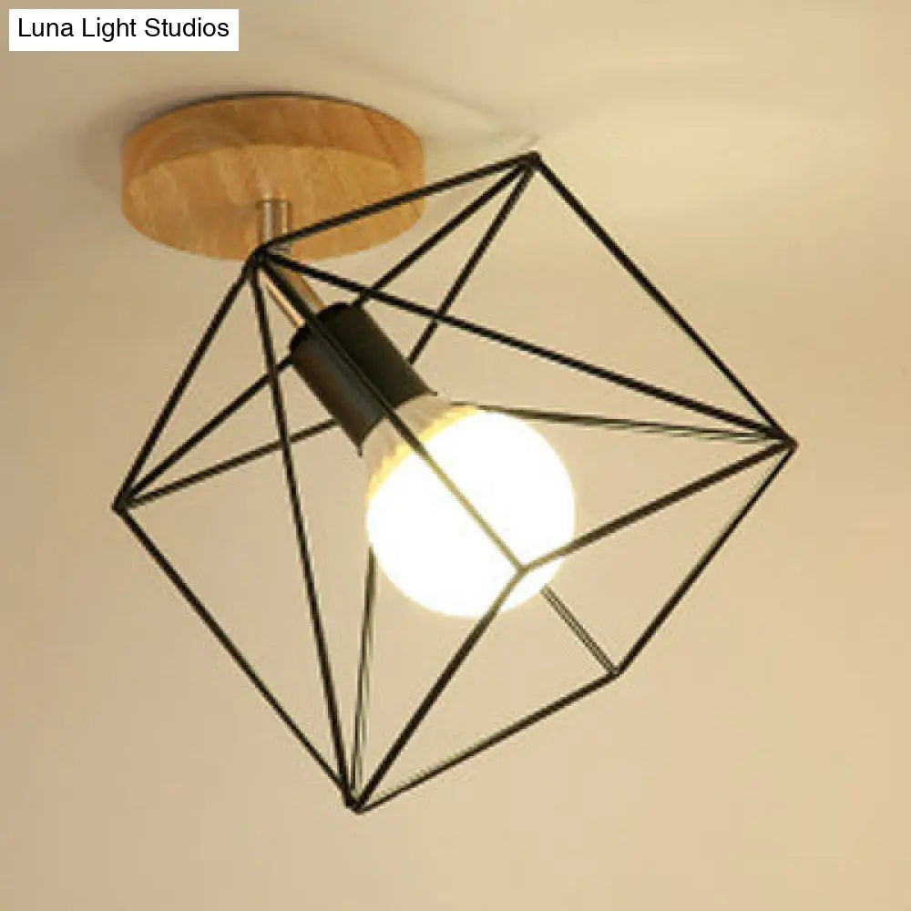 Industrial Black Metal Semi Flush Light With Adjustable Squared/Globe Design - Ideal For Corridors