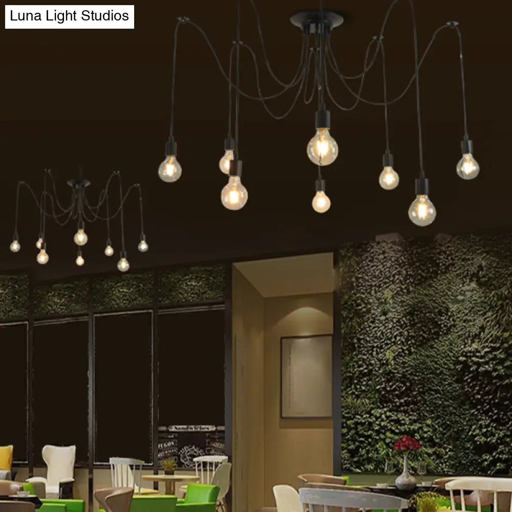 Industrial Black Metal Spider Ceiling Lamp With 8 Bulbs - Swag Pendant Lighting For Restaurants