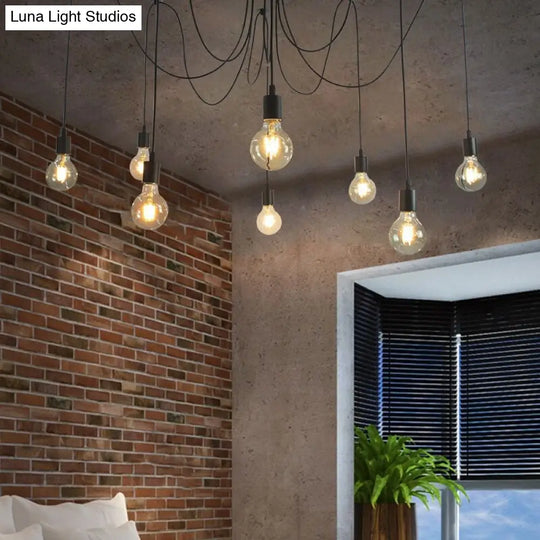 Industrial Black Metal Spider Ceiling Lamp - 8 Bulbs Swag Pendant Lighting For Restaurants