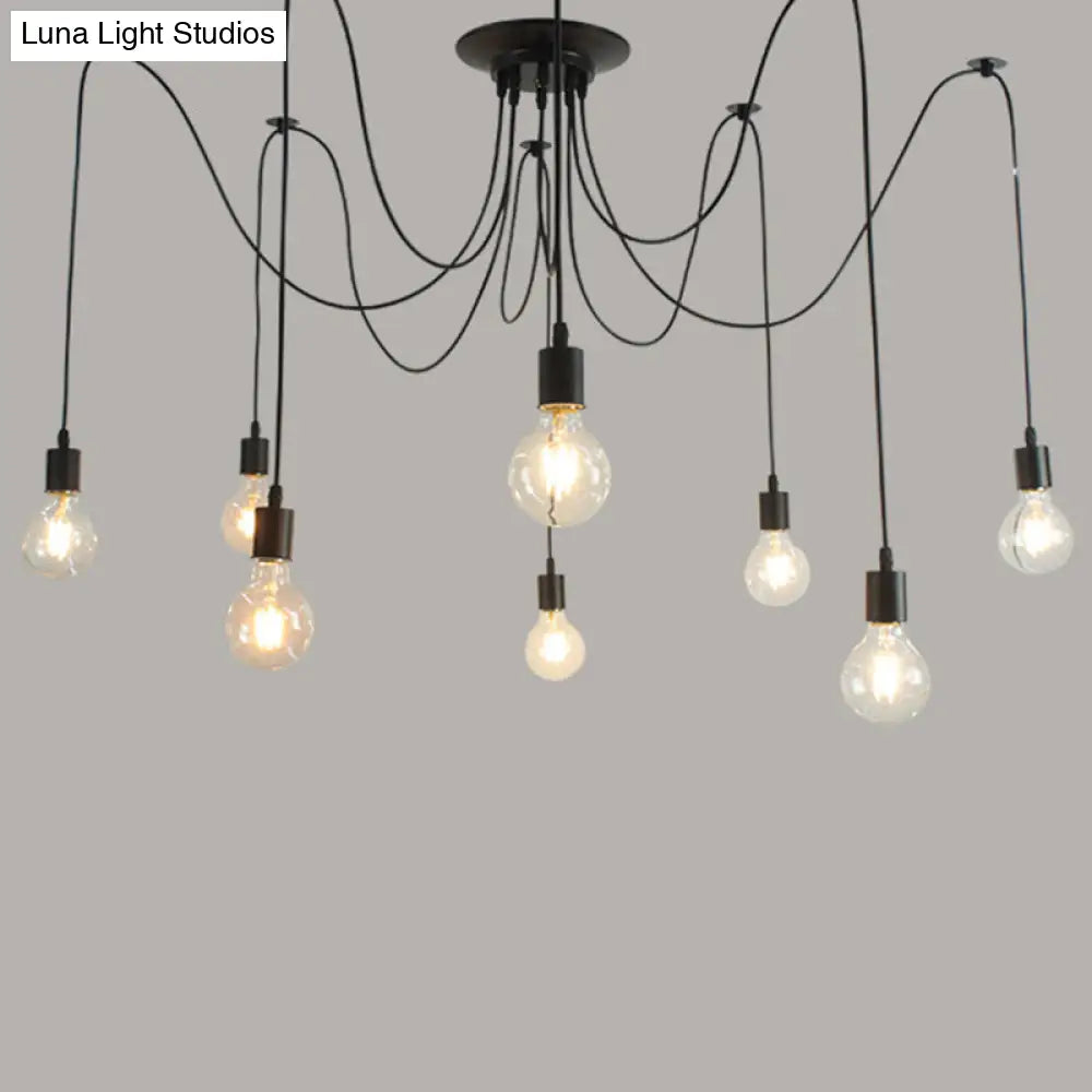Industrial Black Metal Spider Ceiling Lamp With 8 Bulbs - Swag Pendant Lighting For Restaurants