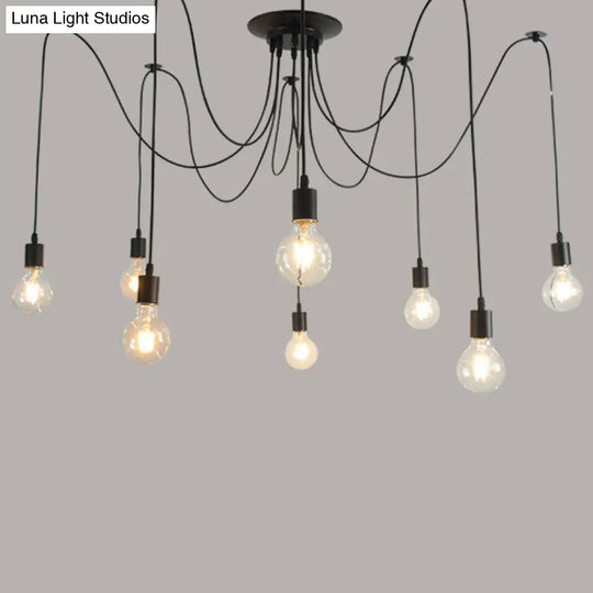 Industrial Black Metal Spider Ceiling Lamp With 8 Bulbs - Swag Pendant Lighting For Restaurants