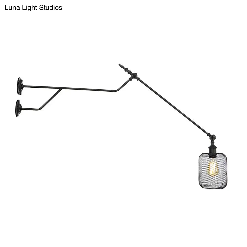 Industrial Black Metal Wall Lamp With Cylinder/Bottle Shade - Indoor Sconce Light Fixture