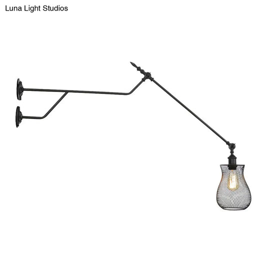 Industrial Black Metal Wall Lamp With Cylinder/Bottle Shade - Indoor Sconce Light Fixture