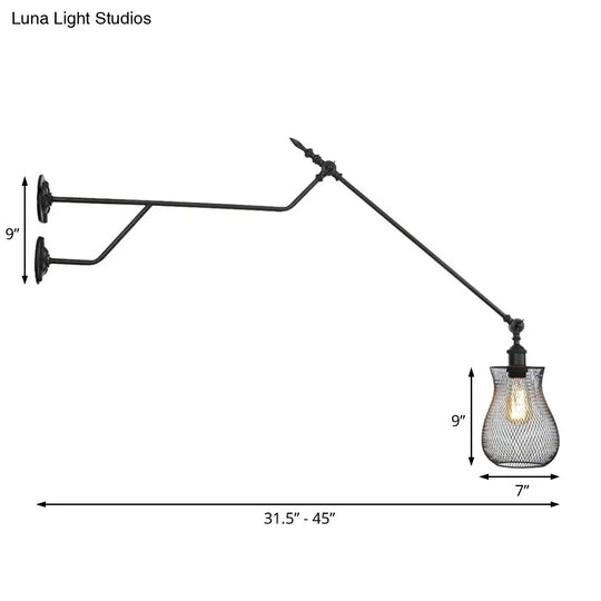 Industrial Black Metal Wall Lamp With Cylinder/Bottle Shade - Indoor Sconce Light Fixture