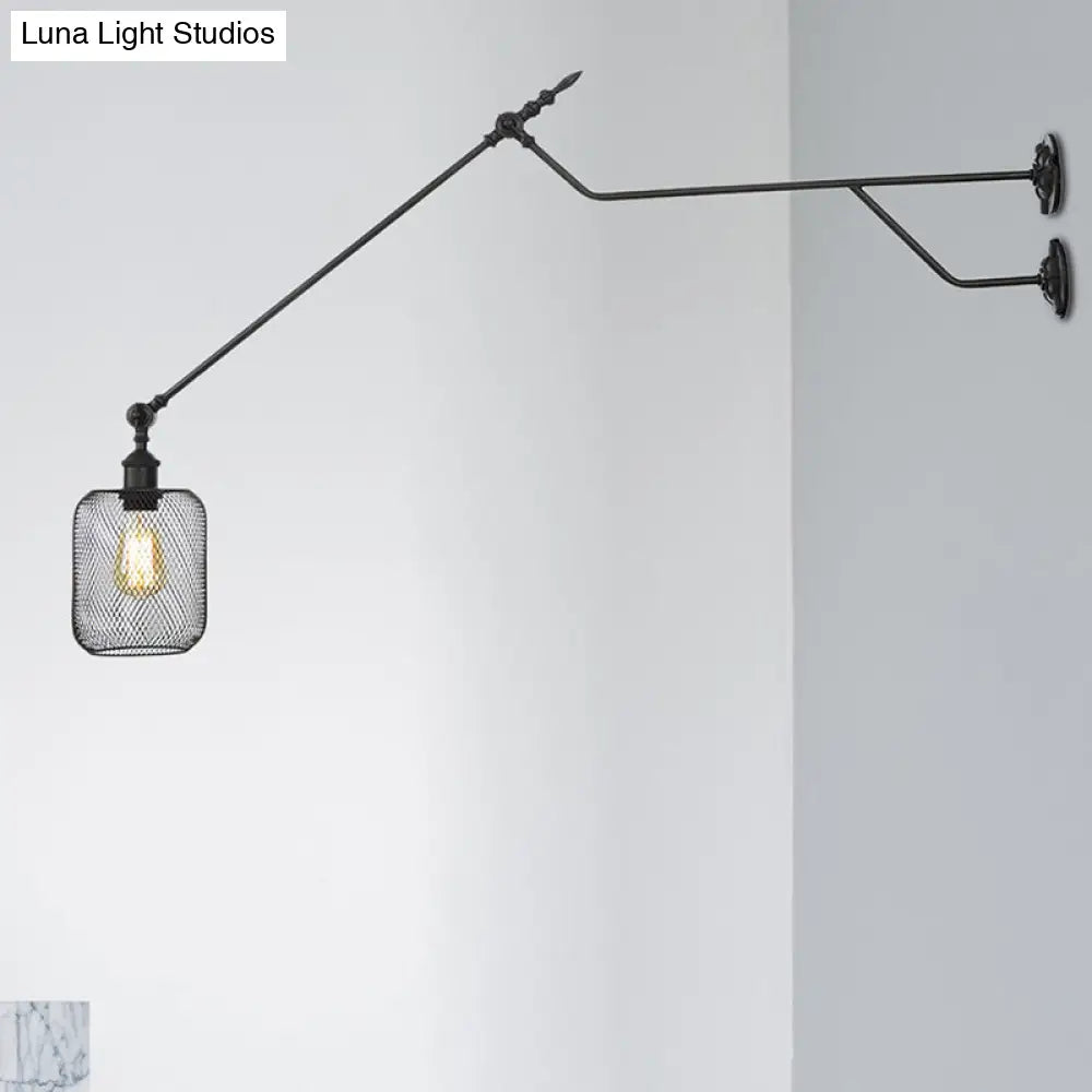 Industrial Black Metal Wall Lamp With Cylinder/Bottle Shade - Indoor Sconce Light Fixture