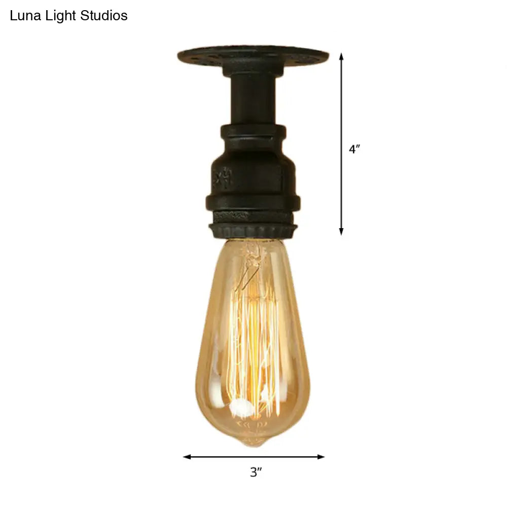 Industrial Black Metallic Mini Semi Flush Light With Bare Bulb For Corridor - 1 Piping