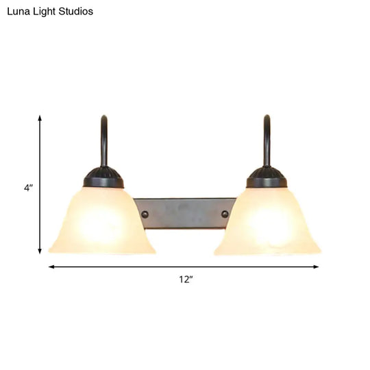 Industrial Black Opal Glass Wall Lamp For Bedroom - 2-Light Bell Shade Sconce Light Fixture