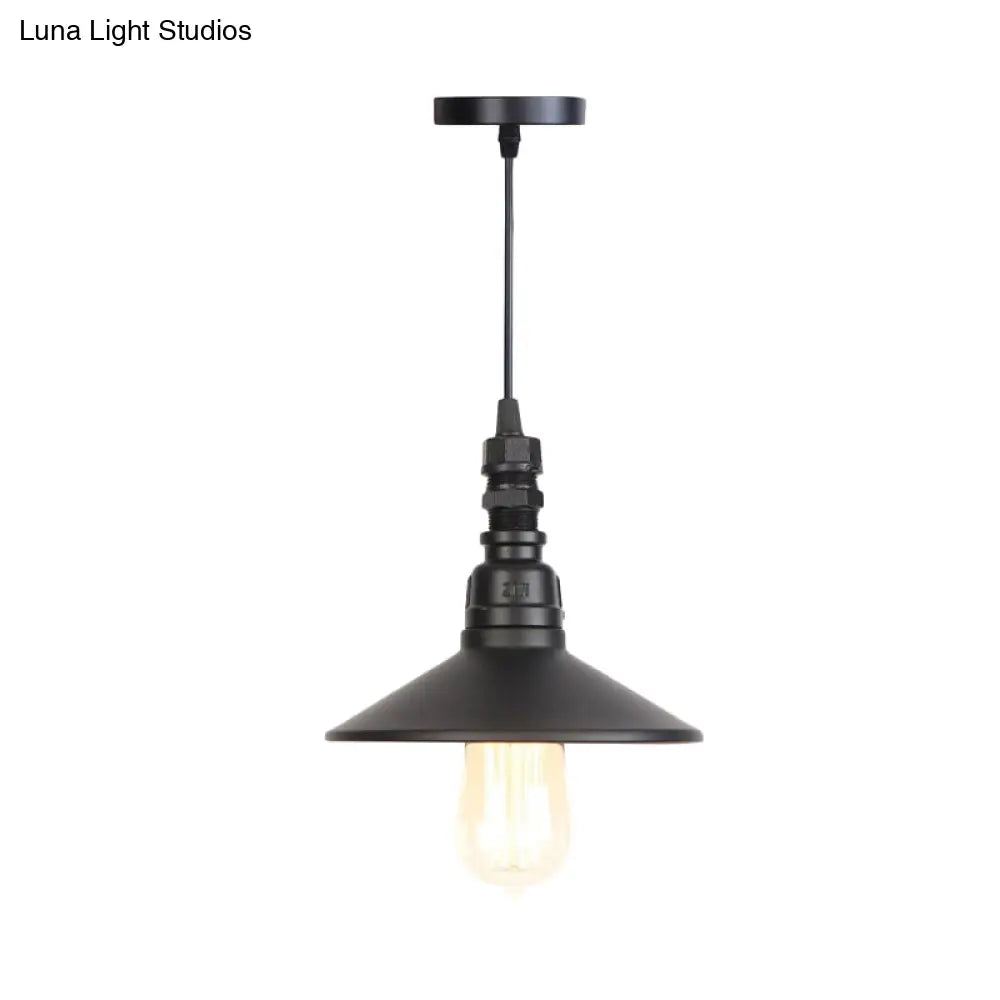 Industrial Black Pendant Light For Corridor - Iron Saucer Ceiling Lamp