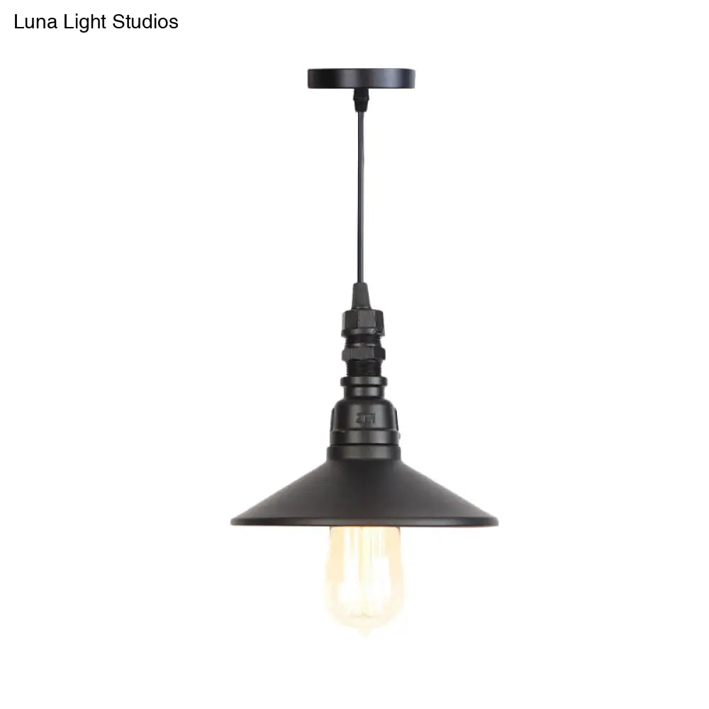 Industrial Iron Saucer Pendant Light Fixture - Black 1-Light Ceiling Lamp For Corridor