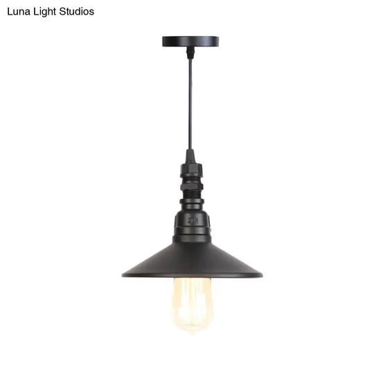 Industrial Iron Saucer Pendant Light Fixture - Black 1-Light Ceiling Lamp For Corridor