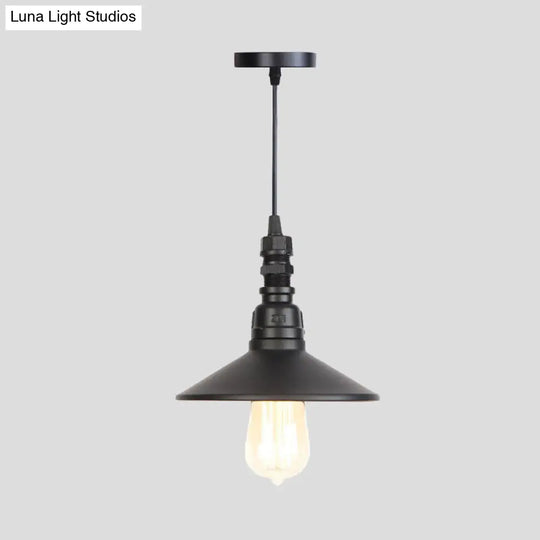 Industrial Iron Saucer Pendant Light Fixture - Black 1-Light Ceiling Lamp For Corridor