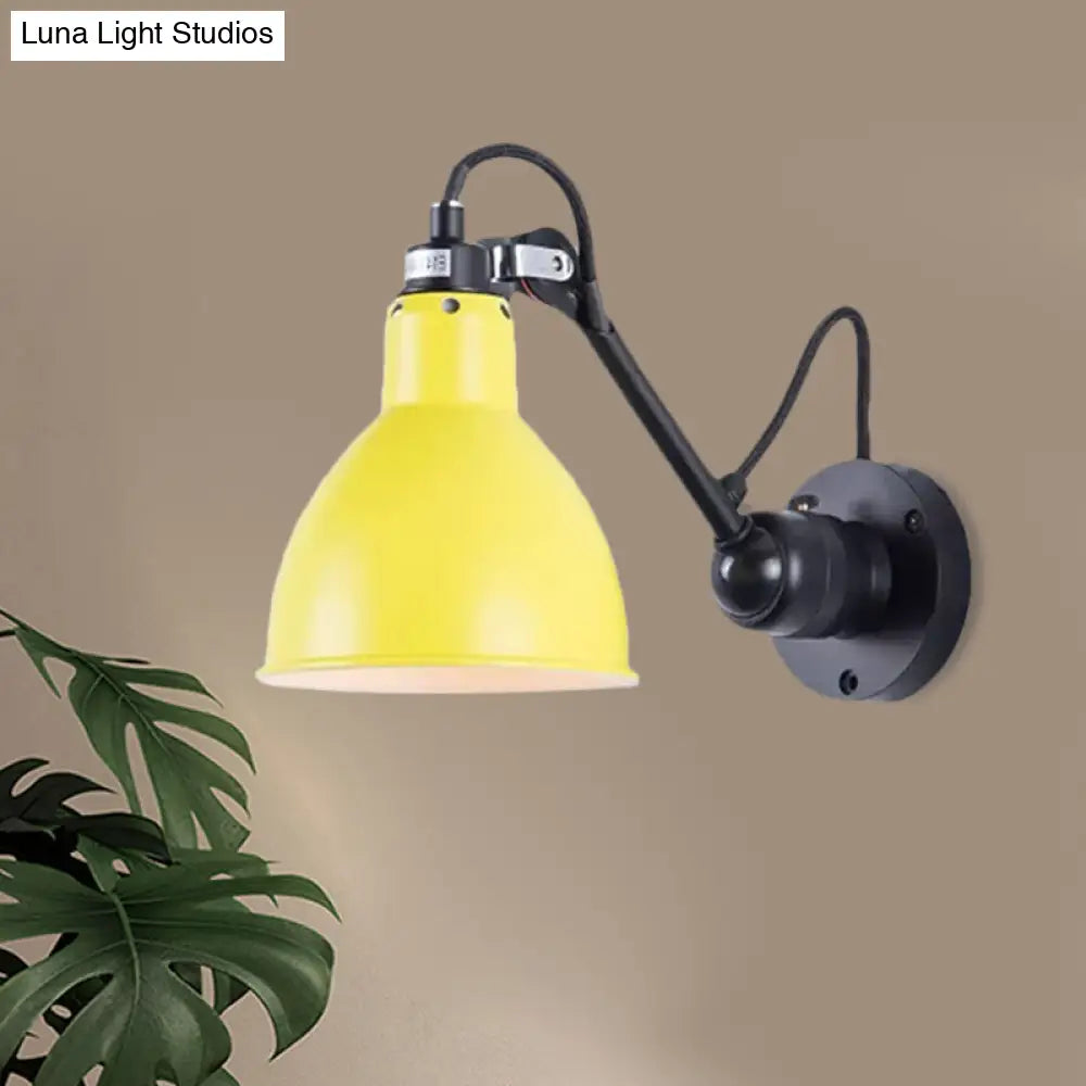 Industrial Black/Red/Yellow Swing Arm Wall Reading Lamp Single Bowl Shade Sconce Light