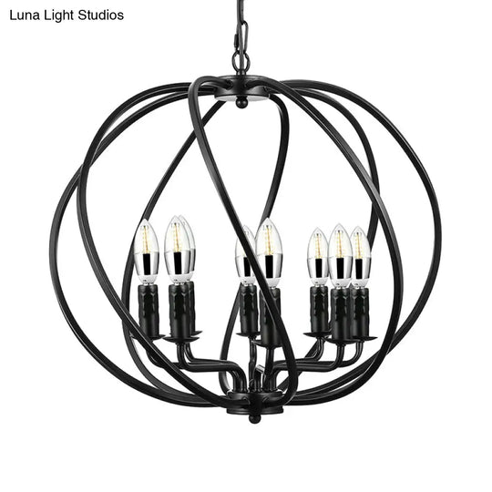 Industrial Metal Round Cage Chandelier With 8 Lights - Black Pendant Lighting For Dining Room