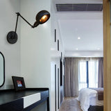 Industrial Black Swing Arm Wall Sconce With Bowl Shade - Metal Lighting For Study Room / 6+6