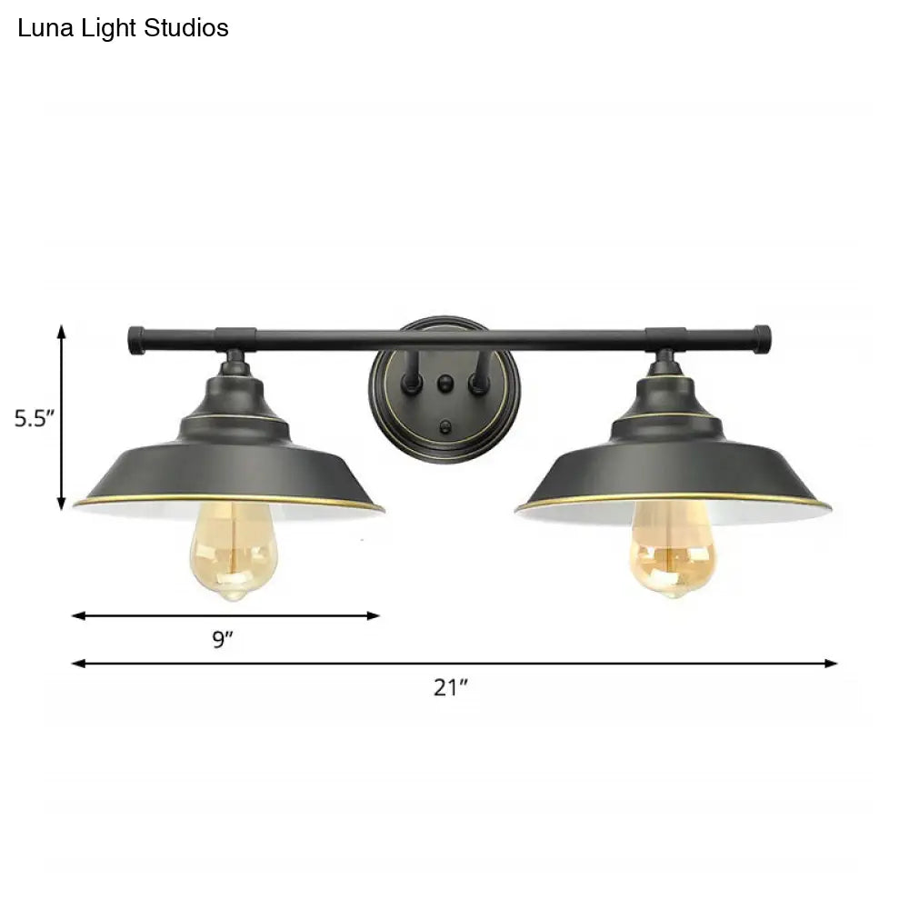 Industrial Black Wall Lamp With Round Backplate - 2 Lights Sconce For Living Room Or Barn