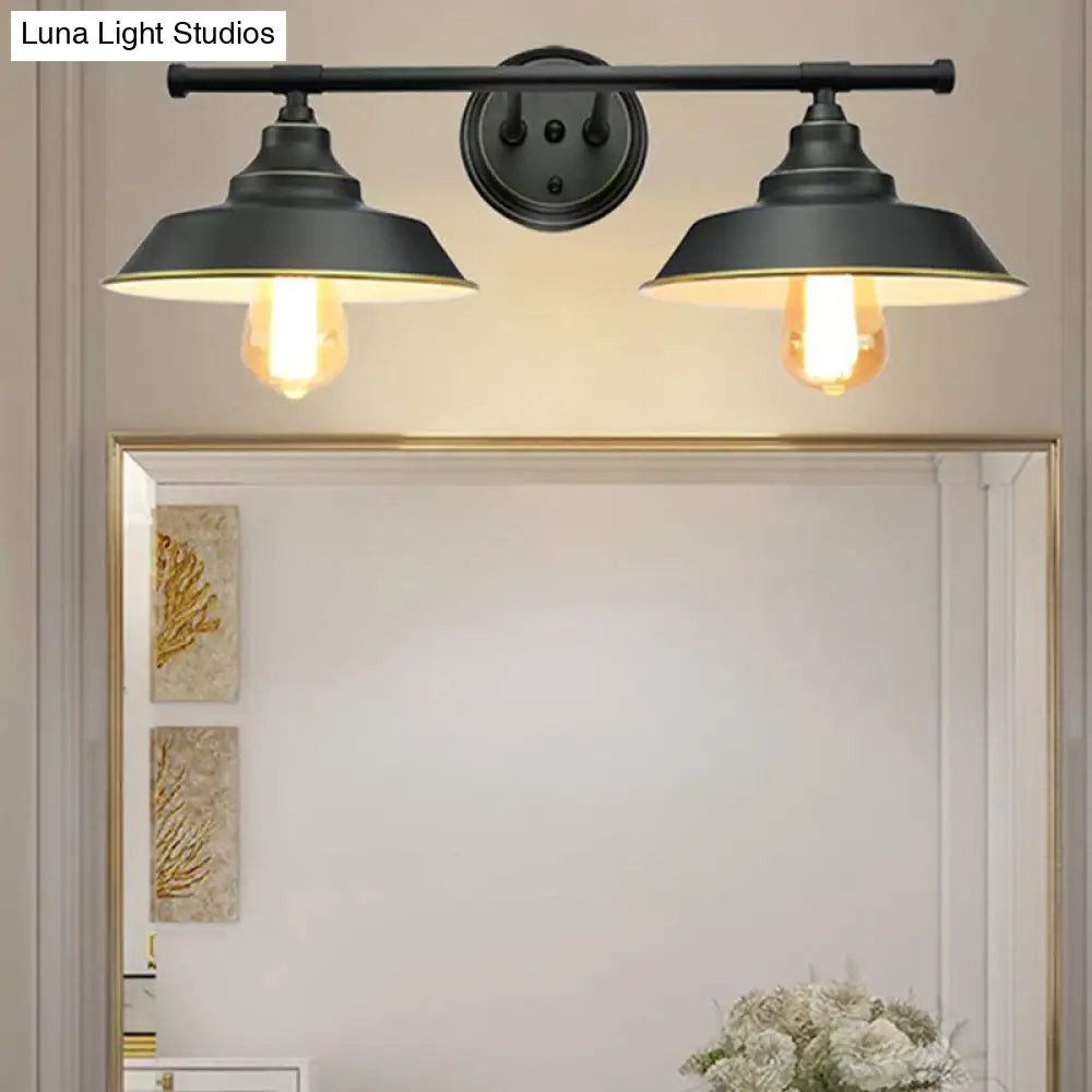 Industrial Black Wall Lamp With Round Backplate - 2 Lights Sconce For Living Room Or Barn