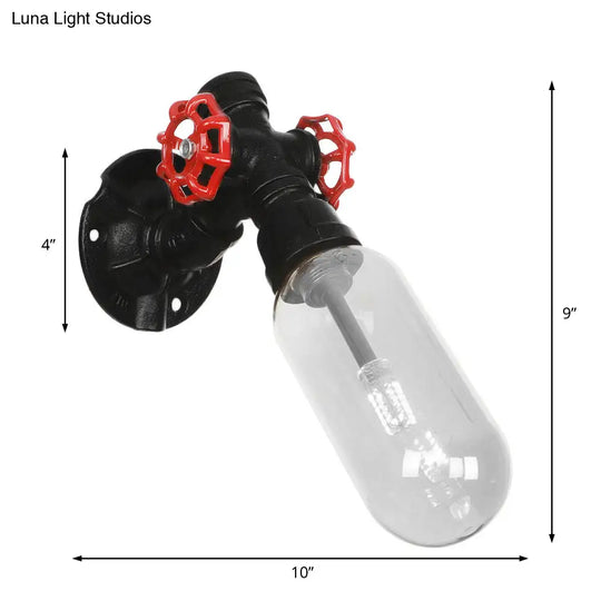 Industrial Black Wall Sconce With Clear Glass Light For Living Room