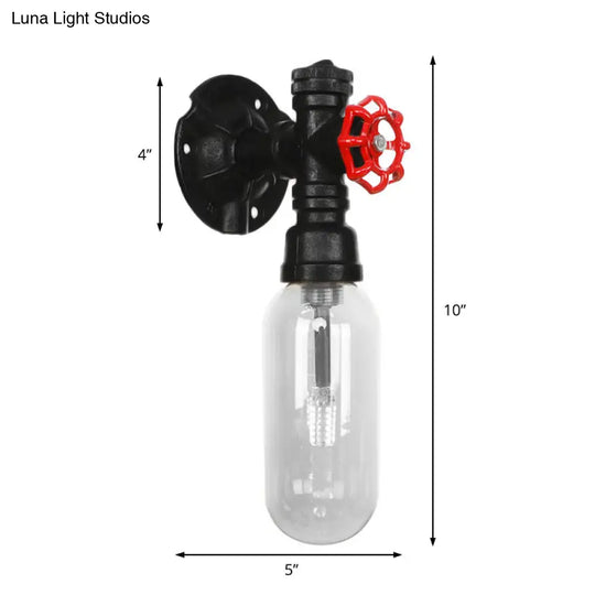 Industrial Black Wall Sconce With Clear Glass Light For Living Room