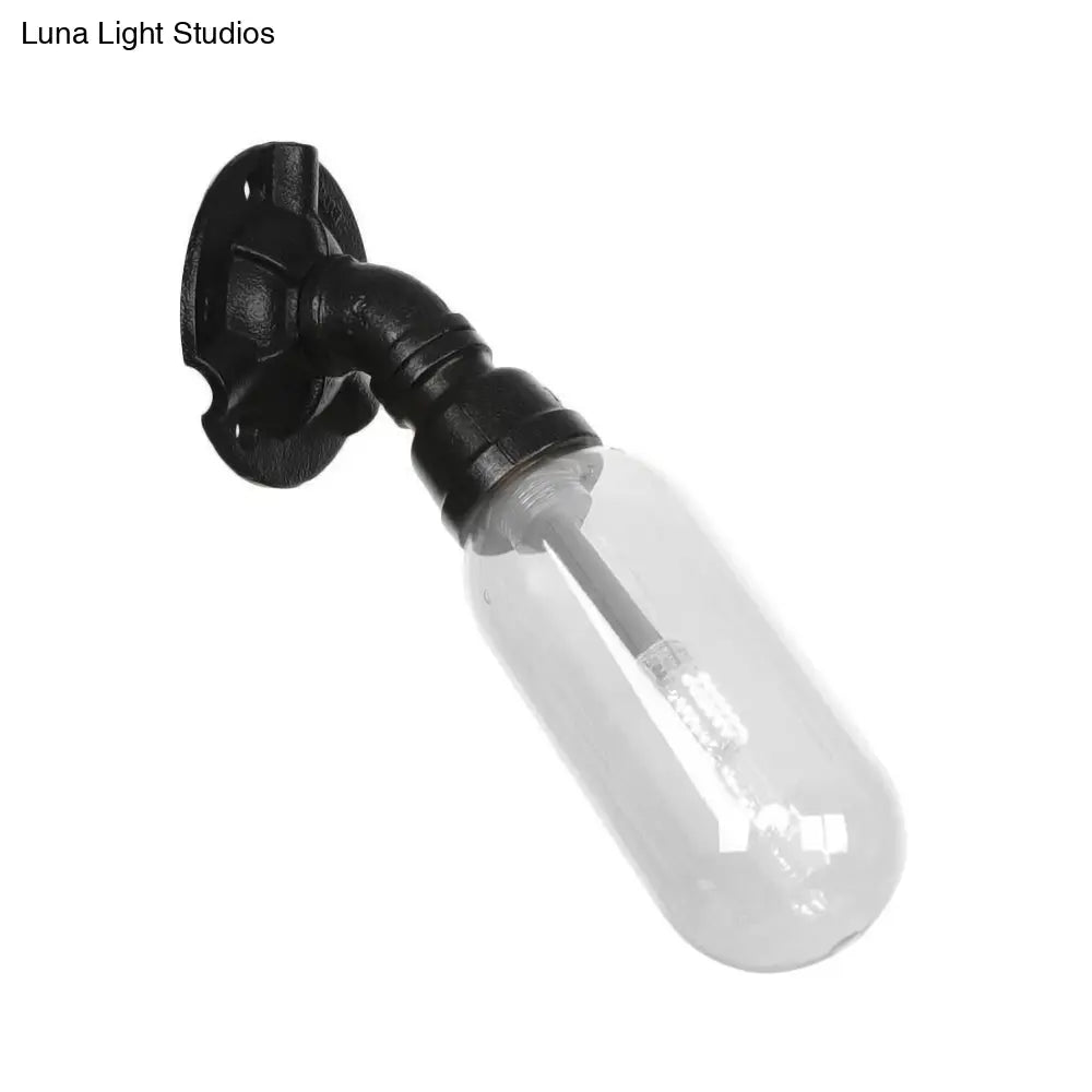 Industrial Black Wall Sconce With Clear Glass Light For Living Room
